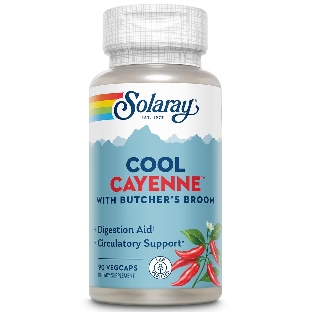 SOLARAY Cool Cayenne Pepper 40.000 HU met slagers bezem voor gezonde Circulatie Ondersteuning