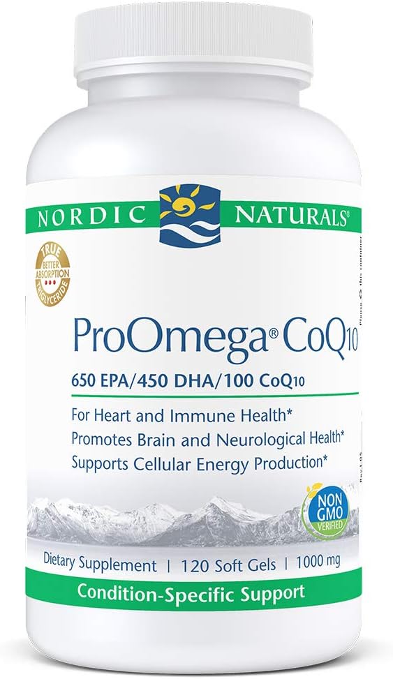 Nordic Naturals ProOmega CoQ10 - Fish Oil, 650 mg EPA, 450 mg DHA, 100 mg CoQ10, Promotes Neurological Health and Cellular Energy Production*, 120 Soft Gels