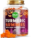 Maju Superfoods Kurkuma Curcumin Gummies 60ct, Zingy Gember Smaak, Black Pepper Extract voor verbeterde absorptie en Potentie, Kurkuma Gummies voor volwassenen en kinderen