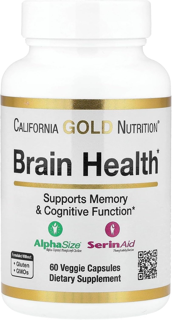 California Gold Nutrition Brain Health with Alpha-Glycerophosphorylcholine, Calcium, Phosphorus and Phosphatidylserine, 60 Veggie Capsules