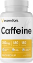 Gebogen Cafeïne 200mg per portie, Essentials (180 porties, 180 capsules)