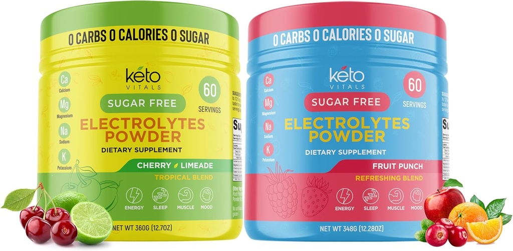 Keto Vitals Cherry Limeade Bundel met fruit punch - 2 Pack Bundle Keto Electrolytes Powder - Keto-Friendly Electrolytes met Kalium, Magnesium, Natrium, Calcium - Cherry Limeade & Fruit Punch