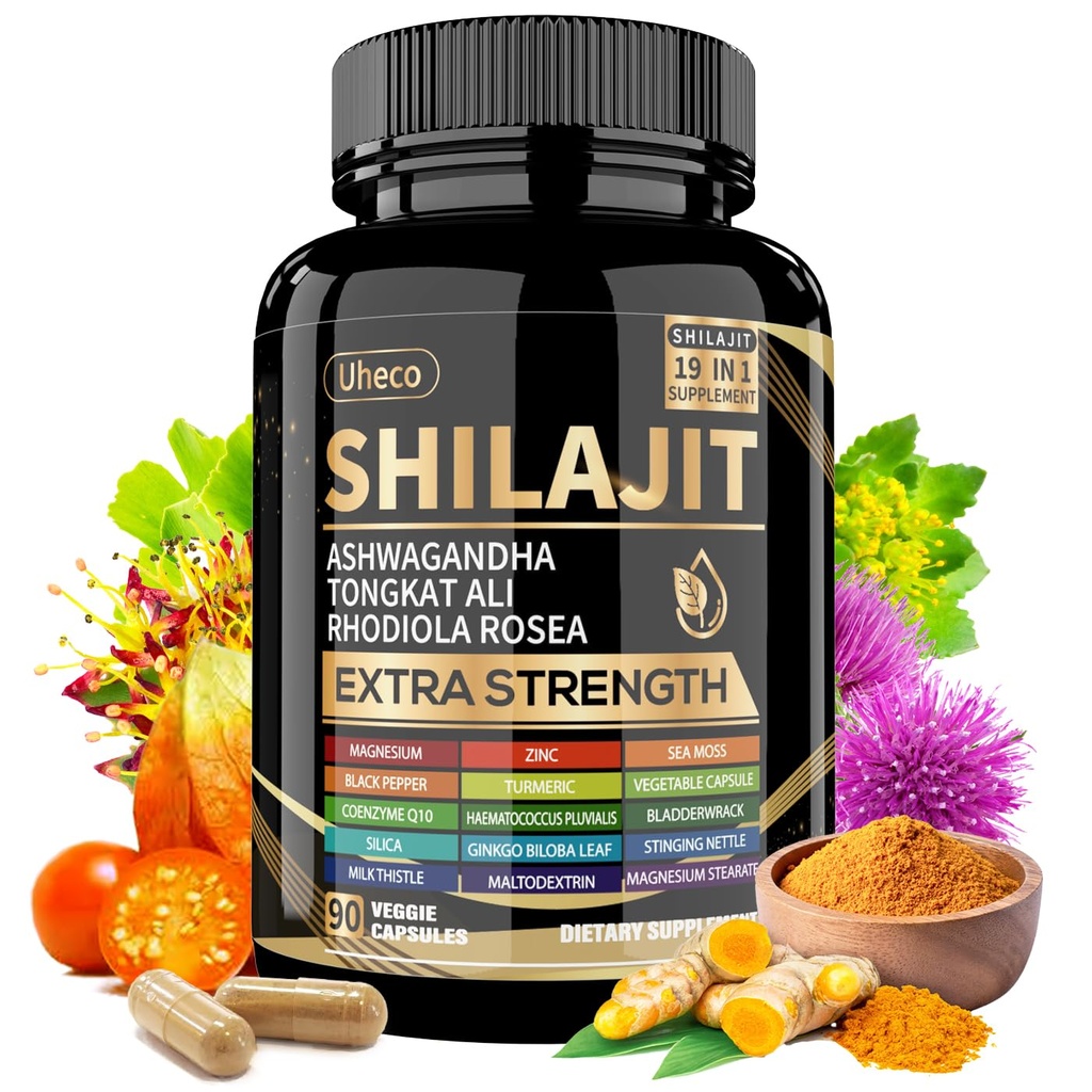 Shilajit Supplement met Sea Moss, Ashwagandha, Tongkat Ali - Shilajit Pure Himalaya Biologische Fulvinezuur Capsules - 90 Tellen