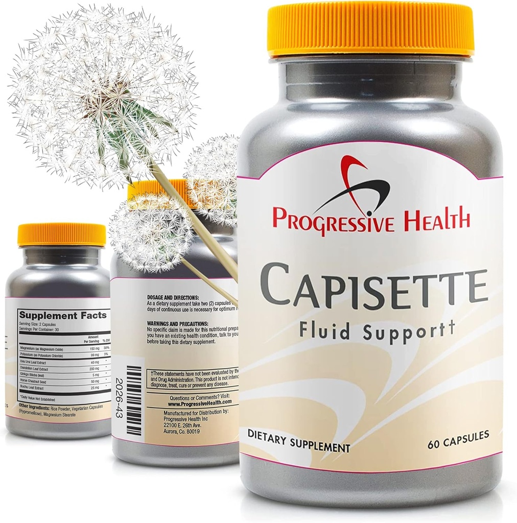 Capisette Water Retention Support - Reduces Swollen Feet, Ankles, and Legs - Reduce Swelling & Fluid Retention from Edema. Includes: Potassium, Dandelion Root, & More- Dietary Supplement (60 capsules)