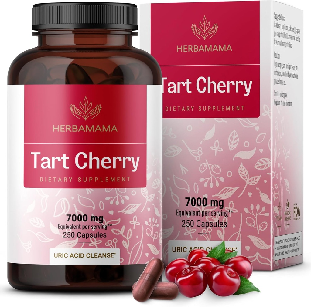HERBAMAMA Tart Cherry Extract Capsules - Tart Cherry Extract voor Uric Acid Ondersteuning - Vegan, Non-GMO Antioxidant Supplement