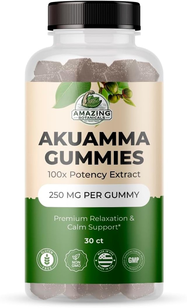 Amazing Botanicals Akuamma Gummies - High Potency Daily Wellness Gummy, Vegan, Non-GMO, Glutenvrije kruidensupplement - 250MG Per Gummy met natuurlijke Wild Berry smaak (30 telling)