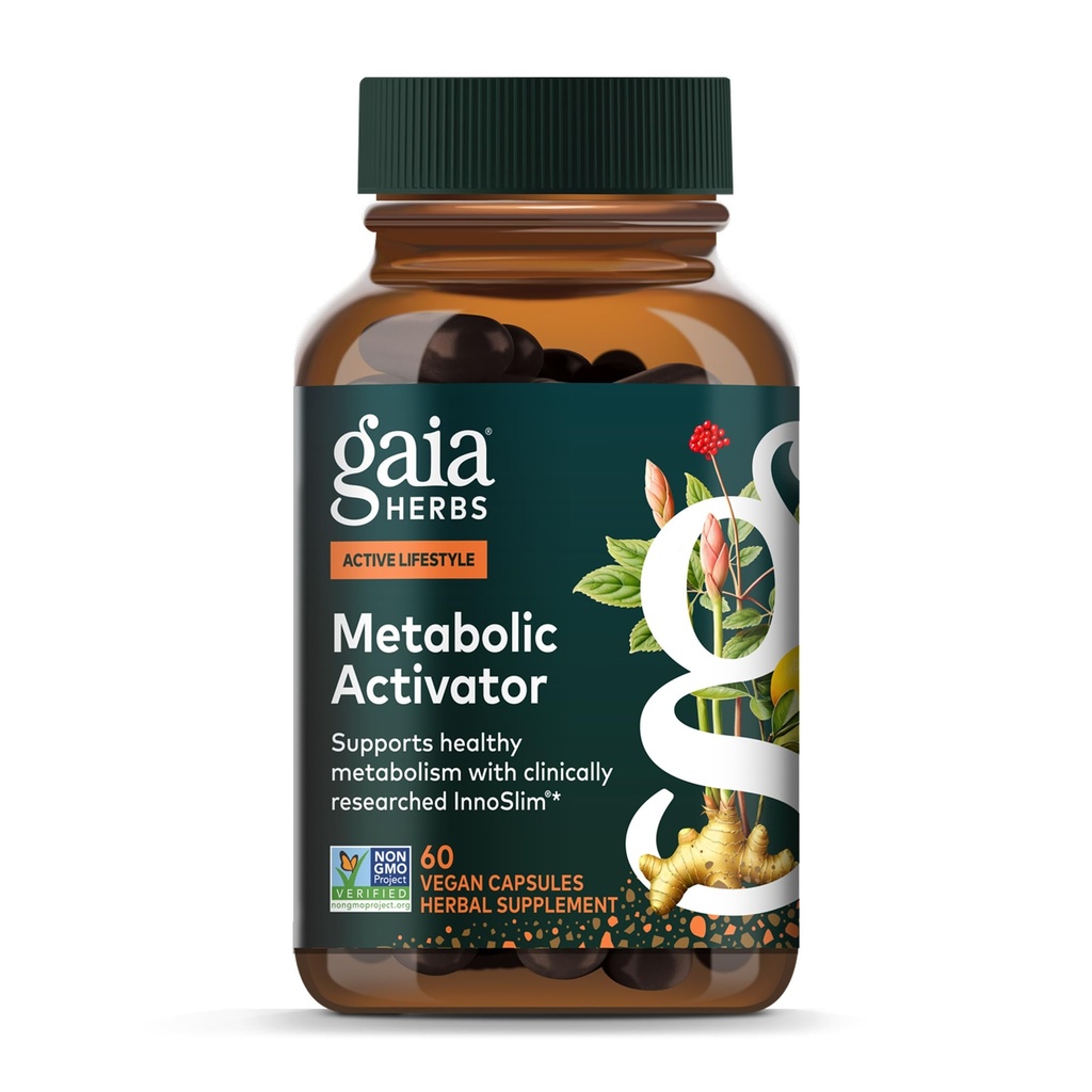 Gaia Herbs Metabole Activator - Natural Energy Supplement for Metabolisme Support - Made with Panax Notoginseng & Astragalus Extract - Free from Dairy, Soy & Gluten - 60 Capsules (60 Servings)