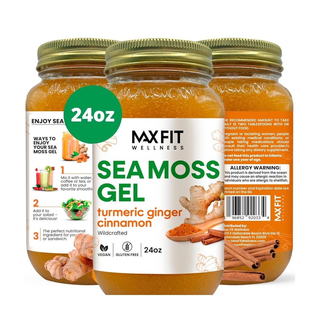 Sea Moss Gel Raw (12 Flavors) 24oz Wildсrafted Gold Sea Moss Gel from Saint Lucia | 92 Vitamins and Minerals | Pure Raw+Non-GMO | Vegan Superfood