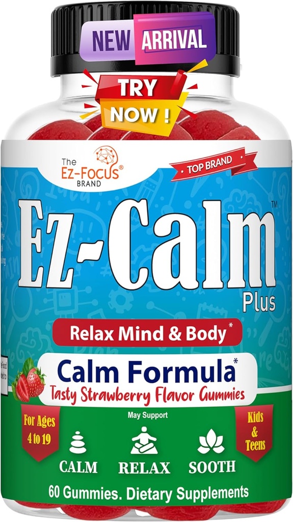 Calming Ashwagandha Gummies for Teens- Calm Sleep Gummies - Natural Focus Gummies with Ashwagandha Root Extract - Ashwagandha Supplement for Sleep Stress Balance - 60 Vegan Sugar Free Chews