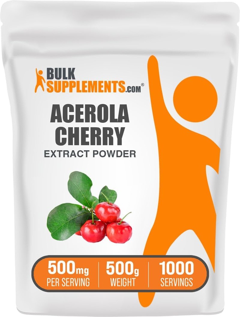 BulkSupplements.com Acerola Cherry Extract Powder - Natural Vitamine C Supplement, Acerola Cherry Powder - Vegan & Glutenvrij, 500mg per portie, 500g (1,1 lbs) (pakket van 1)