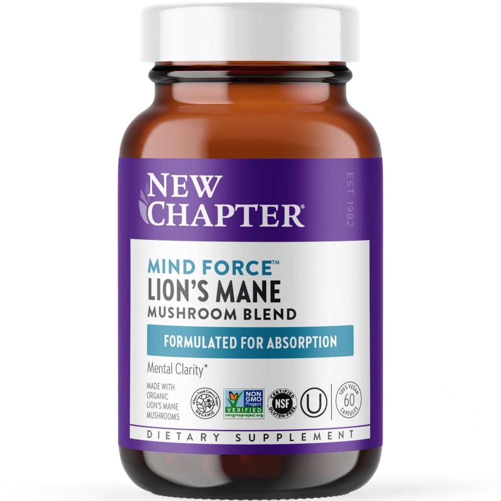 Nieuw hoofdstuk Lion's Mane + Reishi Mushroom - LifeShield Mind Force for Mental Clarity with Organic Reishi Mushroom + Vegan + Non-GMO, Nootropic Ingredients - 60 ct