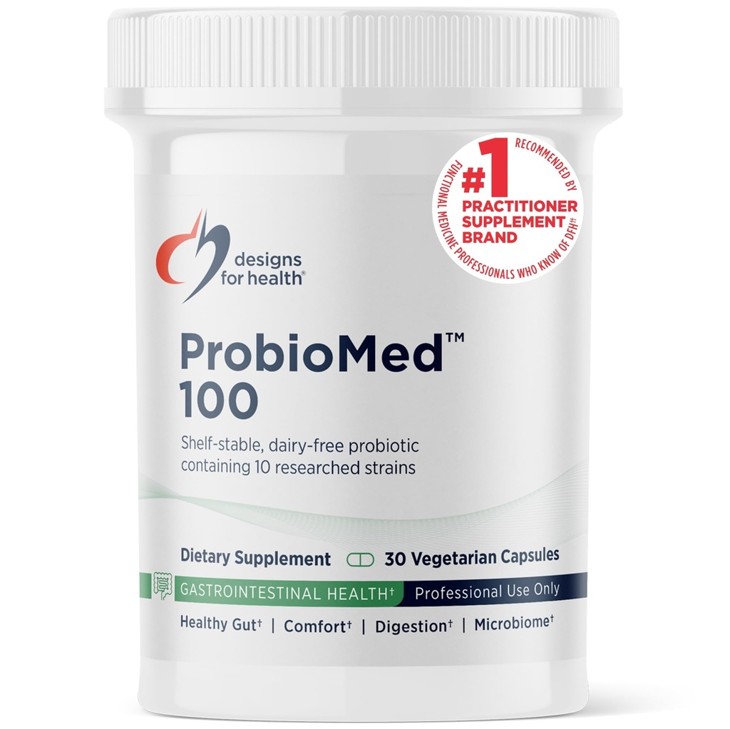 Designs for Health ProbioMed 100 - Probiotica for Dispensive Health - 10 Strains with Lactobacillus Acidophilus Probiotic + Lactobacillus Rhamnosus - Gut Health + Immune Support Supplement (30 Caps)