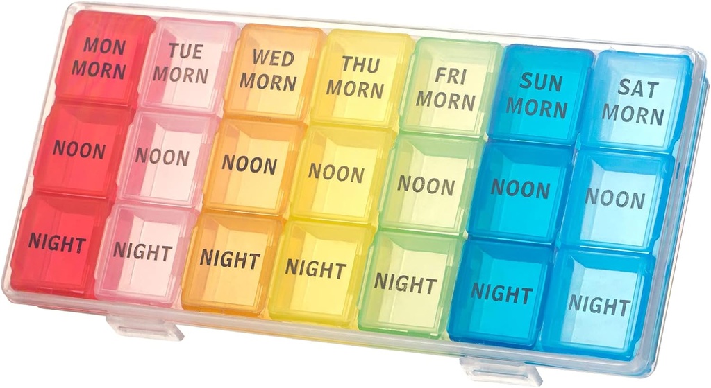 kiniza Small Weekly Pill Organizer, 3 keer een dag reisdoos met Open Design Houder Compartments Vocht-Proof Portable Vriendelijke Case voor Supplementen, Vitamine, Medicatie