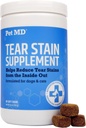 Pet MD Tear Stain Remover voor honden en katten - Antioxidant Eye Care Supplement met Lutein, Cranberry, & Omega 3 & 6 - Cat & hond Tear Stain Remover Kauwen voor wit en licht bont - 60 ct