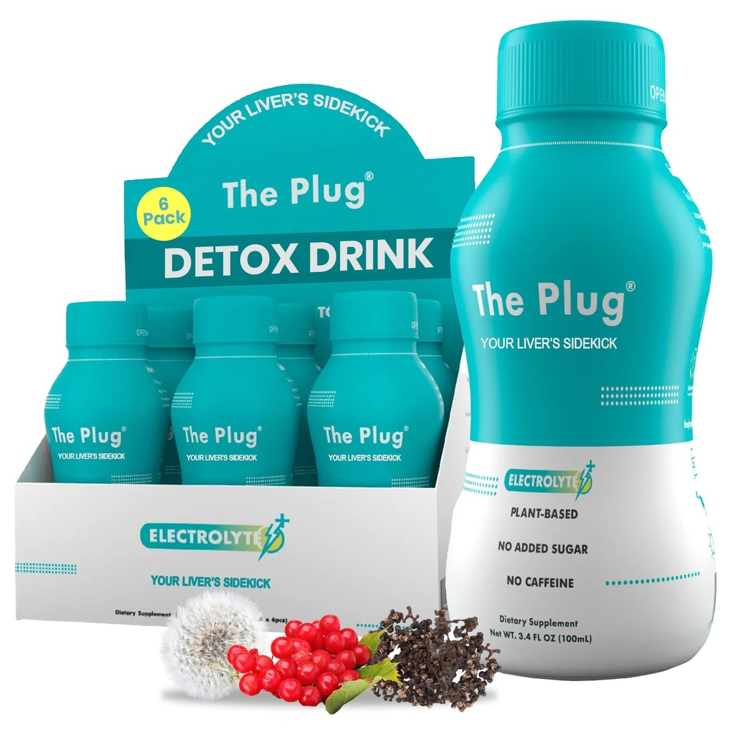De Plug Lever Reiniging Detox & Repair Drink - Plant Based Herbal Electrolyte Drink voor lever Ondersteuning & gezondheid, opgeblazen verlichting, herstellen Antioxidanten & Mineralen 