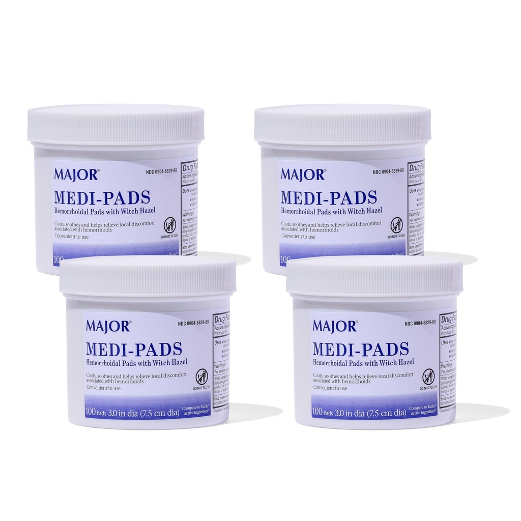 MAJOR Medi-Pads - Hemorrhoidal Hygienic Cleansing Witch Hazel Pads - Koeling verlichting met Aloë - 100 Tel Jar (4 Pack)