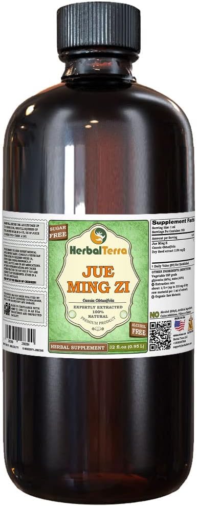 Jue Ming Zi, Cassia (Cassia Obtusifolia) Glyceriet, gedroogd zaad Alcohol-FREE Liquid Extract (Grote naam: HerbalTerra, Trots gemaakt in USA) 32 fl.oz (0,95 l)