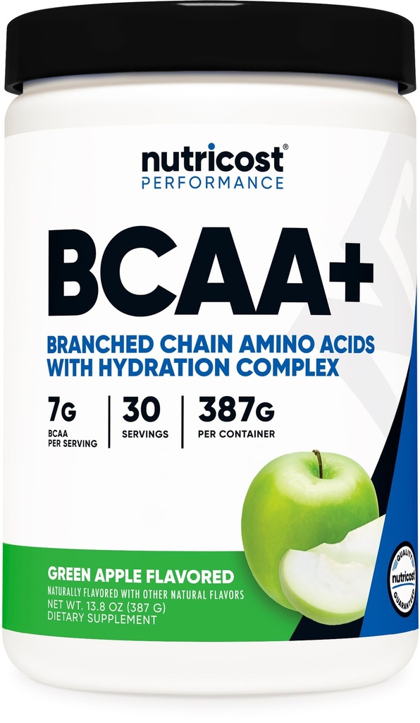Nutricost BCAA + Hydration Powder (Green Apple) 30 porties - Branched Chain Amino Acids with Hydration Complex - Gluten-Free, Non-GMO