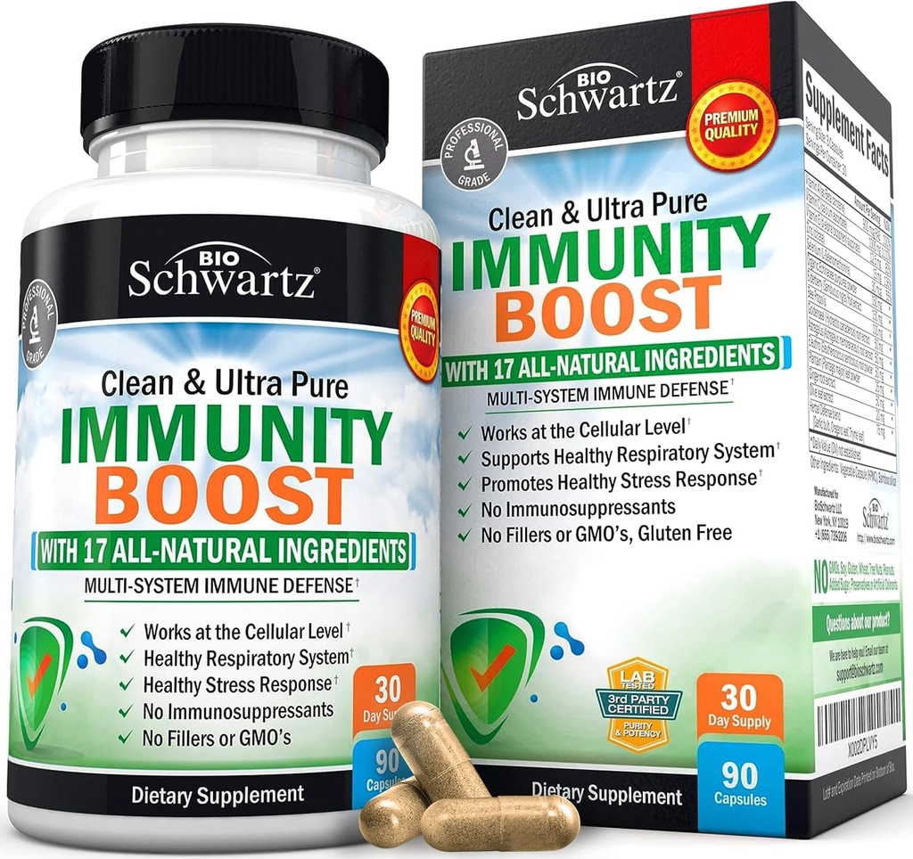 Immunity Boost supplement met vlierbessen, vitamine A, echinacea & zink + vitamine C 1000 mg capsules met zink, rozen HIPS & bioflavonoïden