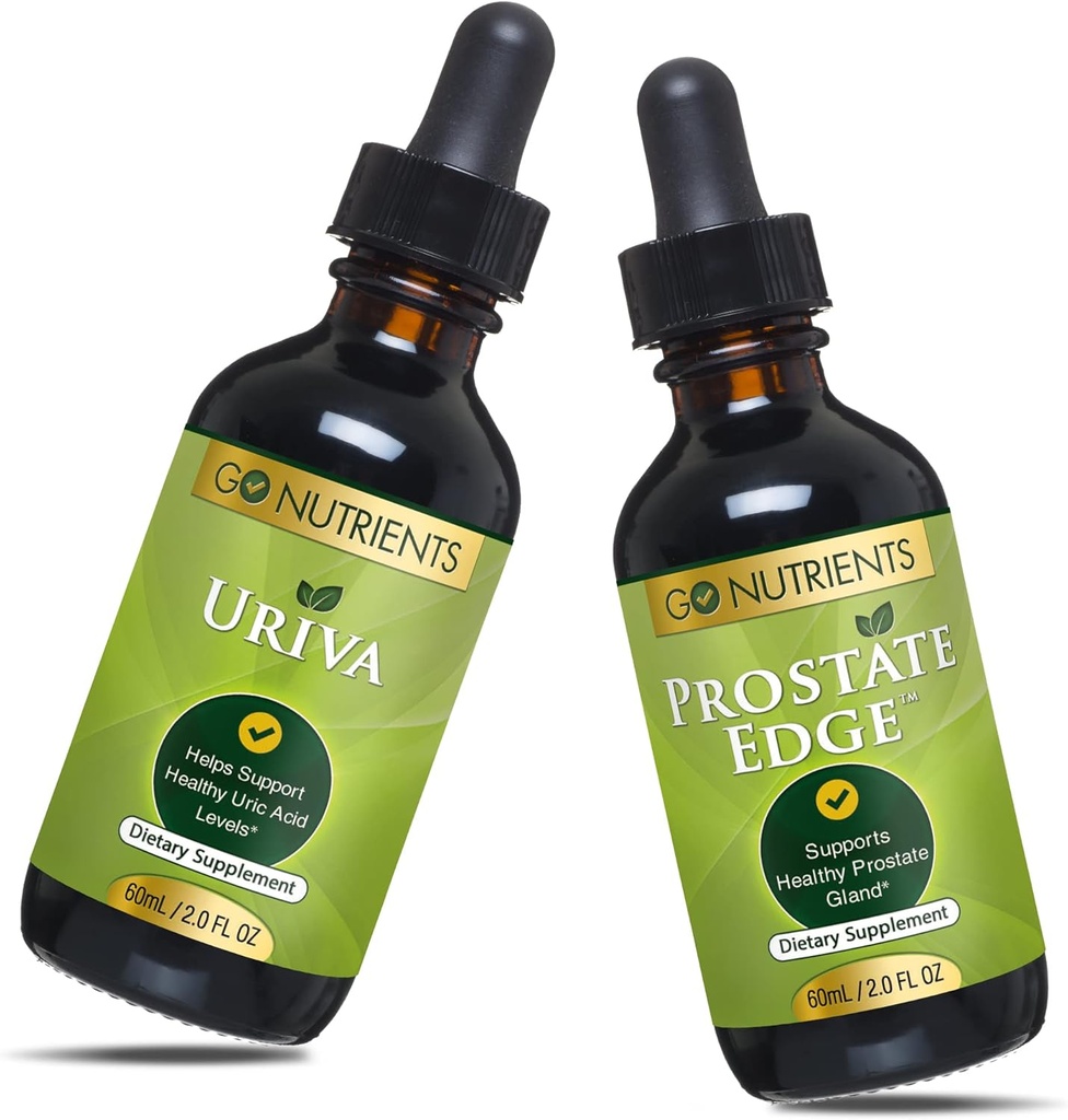 Go Nutrients Uriva & Prostate Edge Prostate Supplement for Men with Pygeum and Saw Palmetto Extract Uric Acid Support Supplement, for Healthy Uric Acid Levels That Helps Ease Discomfort