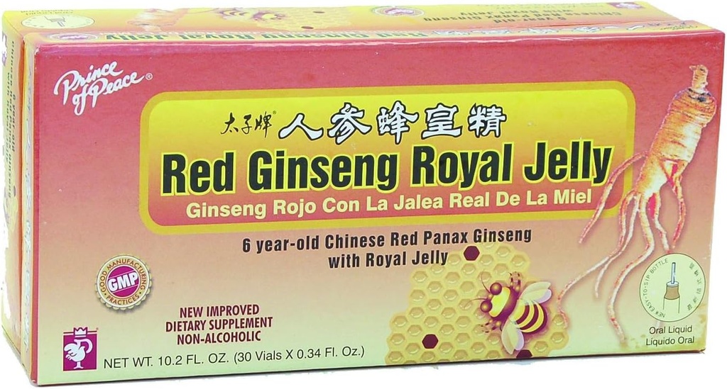Prince Of Peace Red Ginseng Royal Jelly, 10 Milliliter - 30 flessen per verpakking - 3 verpakkingen per doos.