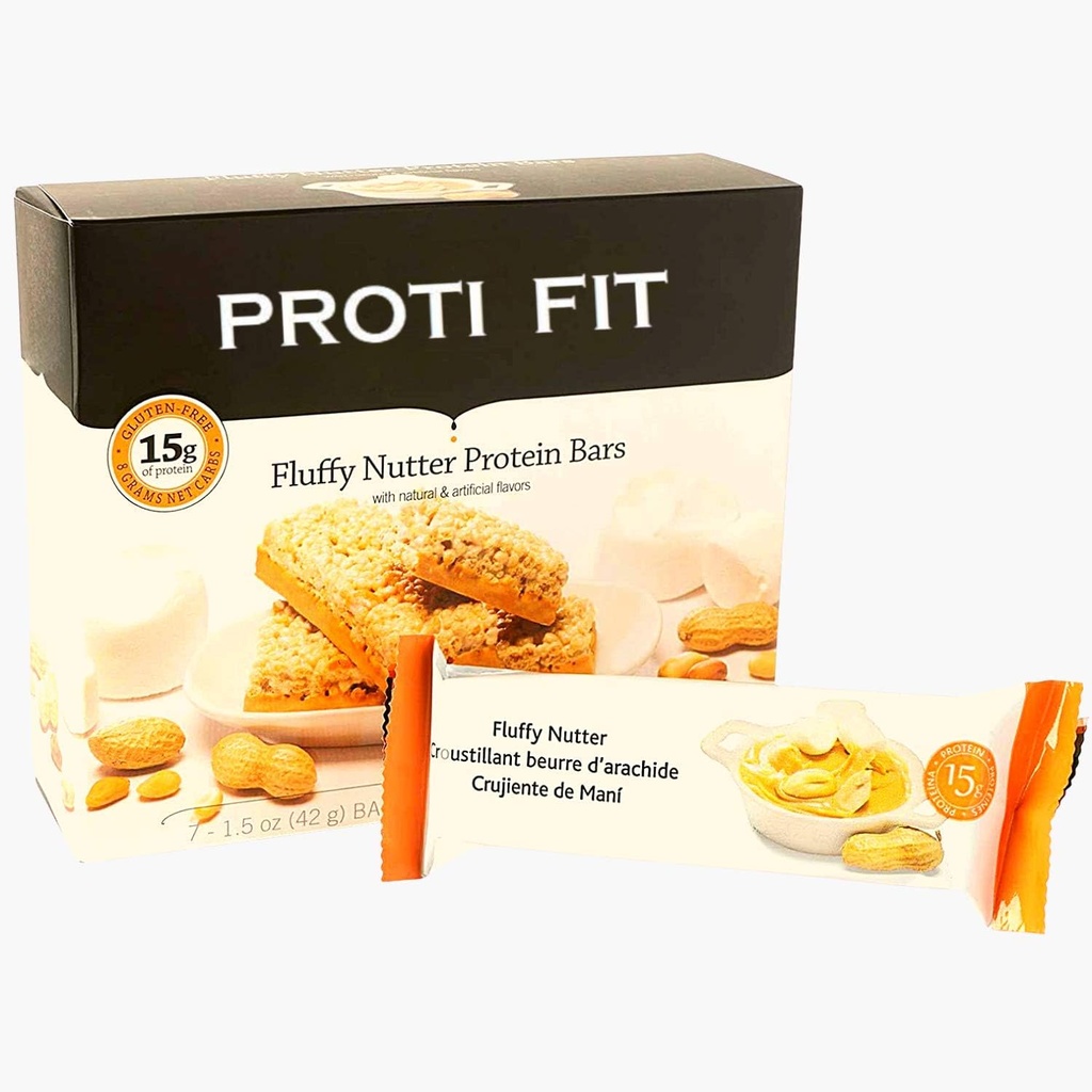 Proti Fit - Fluffy Nutter Low-Carb Protein Bars, Low-Calorie Snacks voor gewichtsverlies en gezonde maaltijden (Fluffy Nutter, 1 Pack)