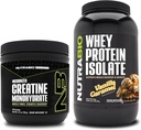 NutraBio Creatine Monohydraat, Unflavored, 150g en Wei Proteïne Isolaat, Vanille Caramel, Supplement Bundle - Spierenergie, Lean Spiergroei, Herstel en sterkte