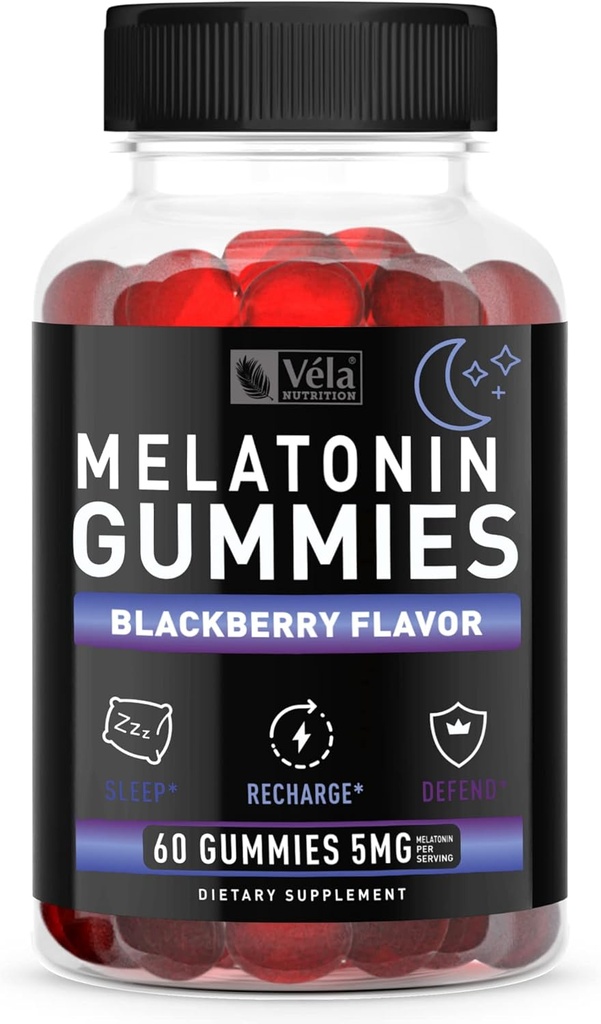 Melatonine Black Berry Gummies 5mg, Nighttime Slaapondersteuning Kauwbaar supplement 