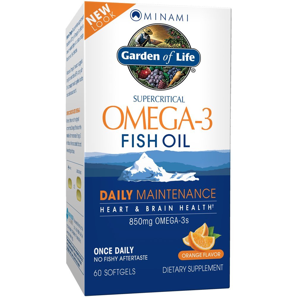 Tuin van het leven Visolie Omega 3 EPA/DHA voor natuurlijke hersenfunctie, Hart & Mood, 850mg Vetzuursupplementen, Minami - Oranje smaak Ultiem Eenmaal daags, 60 Softgels 