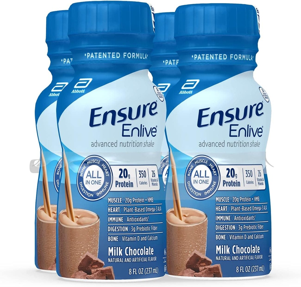 Ensure Enlive Meal Replacement Shake, 20g Protein, 350 Calories, Advanced Nutrition Protein Shake, Milk Chocolate, 8 Fl Oz (Pack of 4)