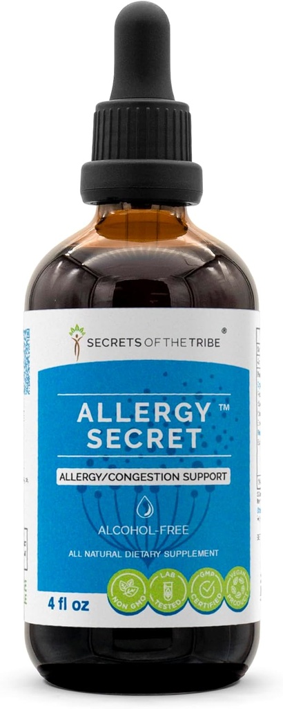 Allergie Secret Alcoholvrije Extract, Tinctuur, Glycerite Rosemary, Mullein Leaf, Marshmallow, Stinging Nettle, Eyebright. Ondersteuning van allergie/congestie (4 FL OZ)