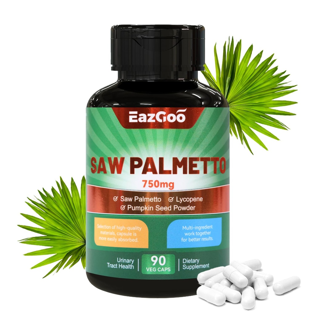 Zag Palmetto Supplement, Zag Palmetto Extract 750 mg, met Lycopeen, Pompoenzaad poeder, voor mannen en vrouwen, Niet-GGO's & Gluten, Veganistisch, 90 Tel Capsules