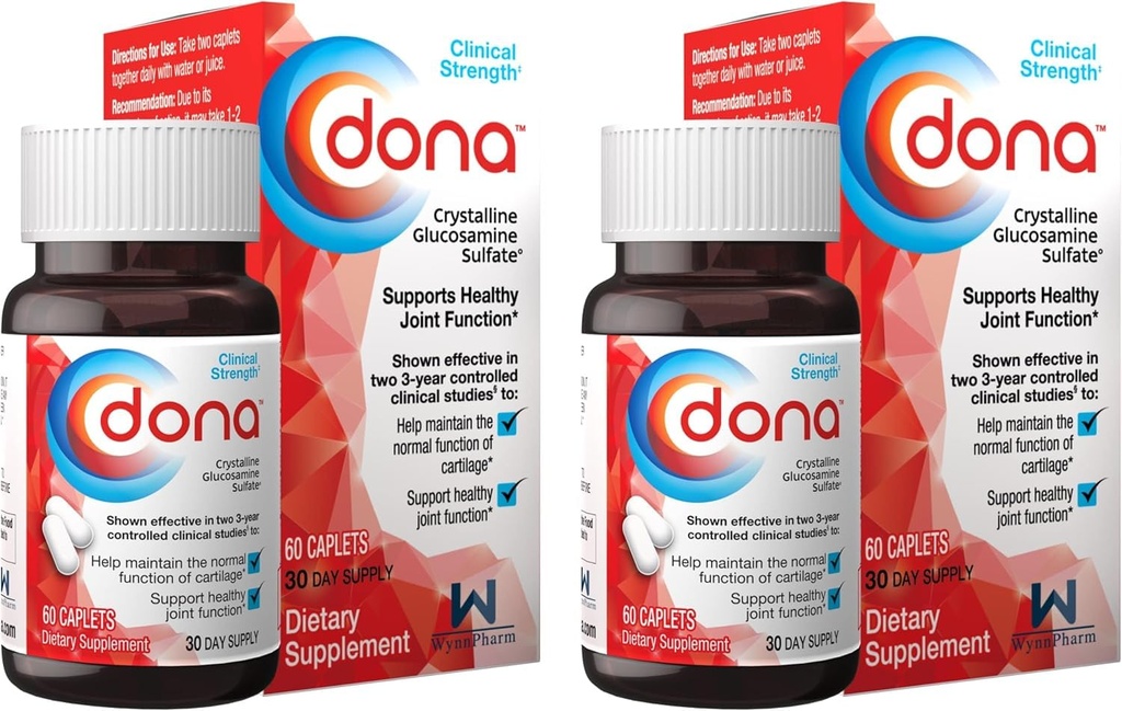 WynnPharm Dona Crystalline Glucosamine sulfaat, 750 Mg, Joint Supplement Pillen voor knie Comfort & Joint Health Support, 750 Mg, 60 Tel (2 Pack).