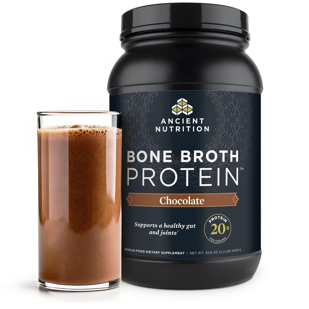 Ancient Nutrition Grass Fed, Cage Free, Bone Broth Protein Powder, 20g Proteïne, Gehydrolyseerde Collageen Peptiden, Keto & Paleo Vriendelijk, Ondersteunt Joint, Gut Health, Chocolade, 40 porties