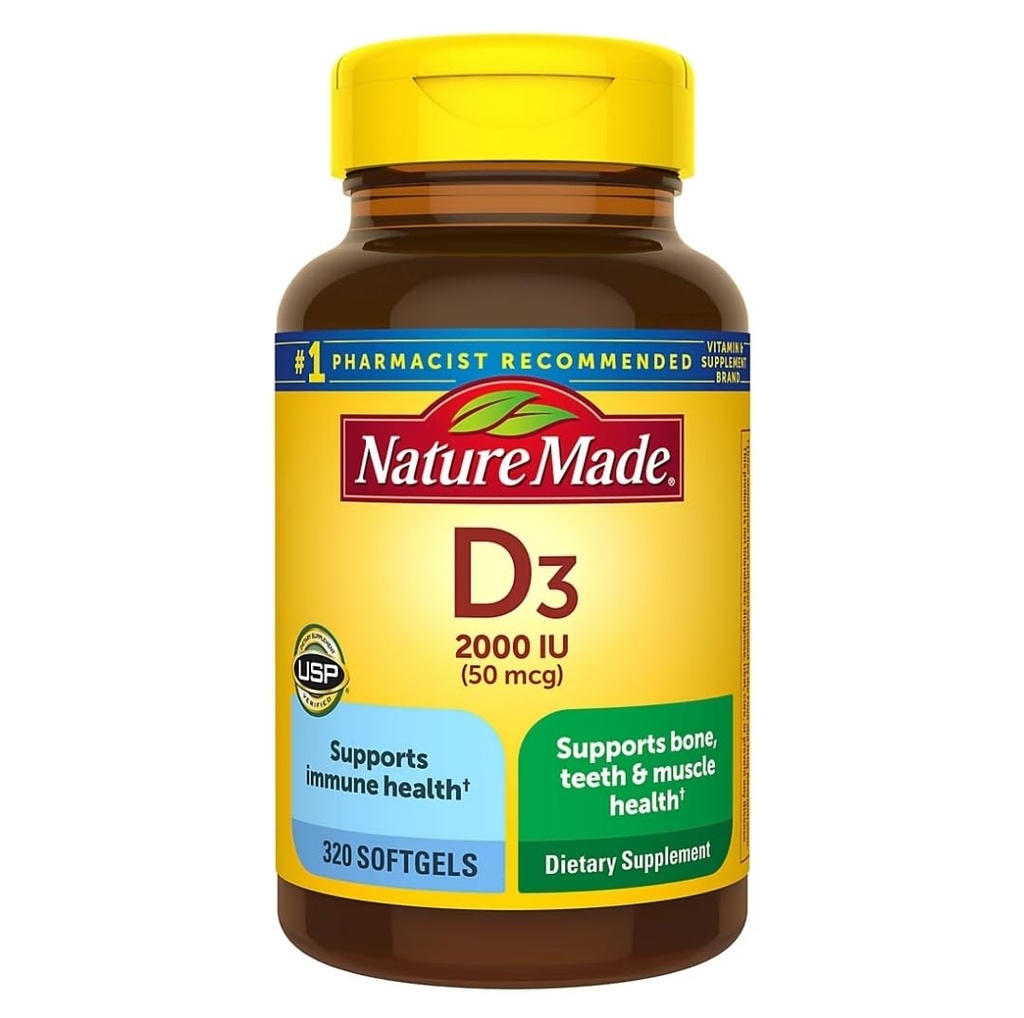 Nature Made Vitamin D3 2000iu 320 Ct. Zachte Gels (Verpakking mei Vary)