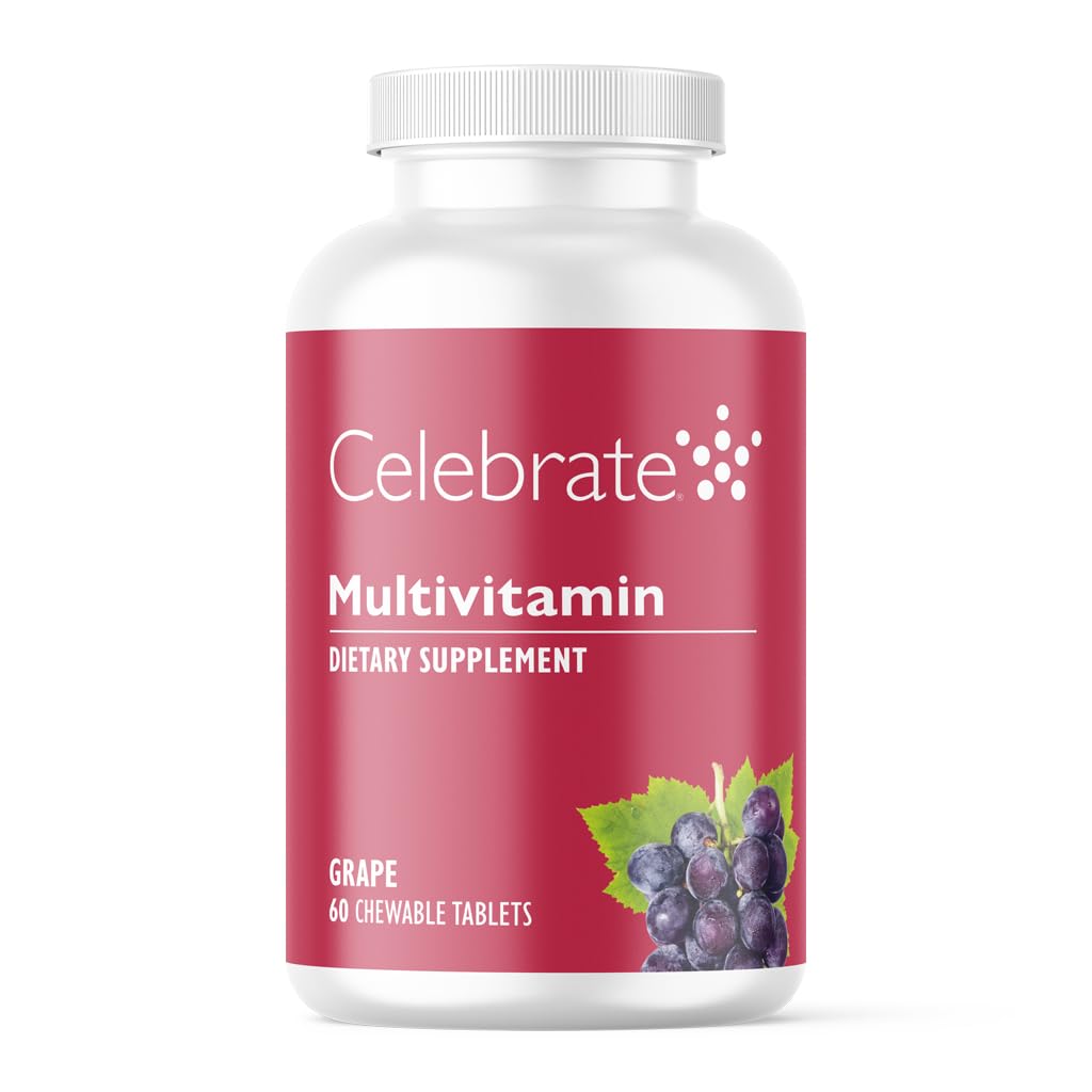 Vier vitamines Bariatrische Multivitamine Kauwbaar, IJzervrij - Post Gastric Bypass & Sleeve Gastrectomie Supplement voor mannen en vrouwen - Essentiële Mineralen & Vitamine A, B, D & E - Druiven (60 tabletten)