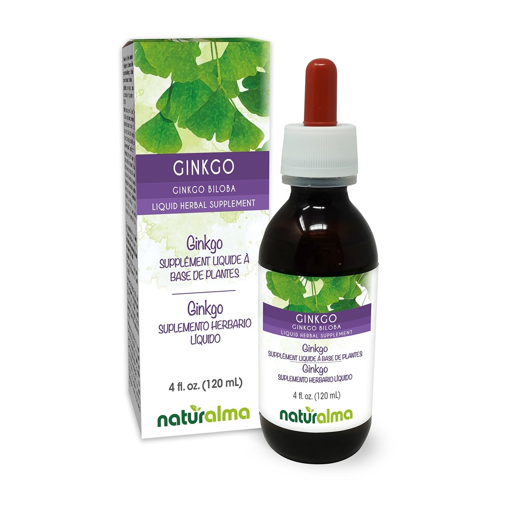 Naturalma Ginkgo (Ginkgo biloba) Blad Alcoholvrije tinctuur - 4 fl oz Liquid Extract in druppels - Kruidensupplement - Veganistisch