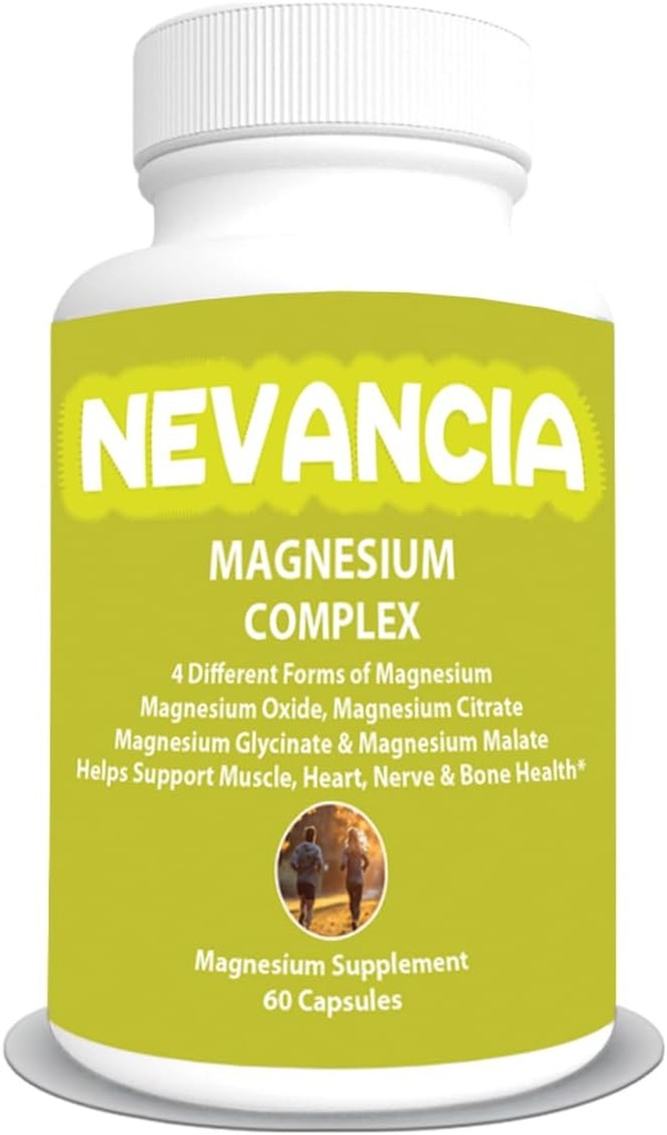 Magnesiumcomplex met Magnesium Glycinate, Magnesium Malate, Magnesium Citrate, Magnesium Oxide, Stress & Slaaphulp, Hersenen & Hartondersteuning, Spier, Gezamenlijke & Botondersteuning
