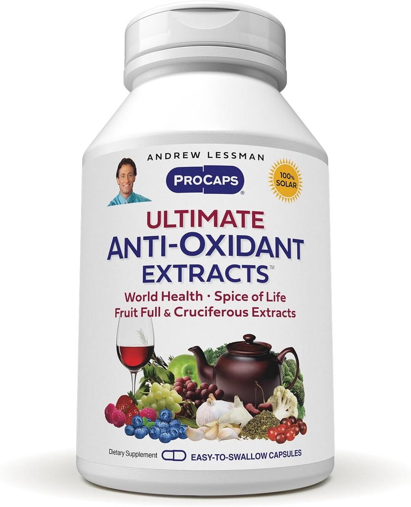 ANDREW LESSMAN Ultimate Anti-Oxidant Extracts 360 Capsules - Concentrated Blend of Standardized Extracts. Natuurlijk beschermende polyfenolen, bessen en kruisbloemige plantaardige extracten. Geen additieven