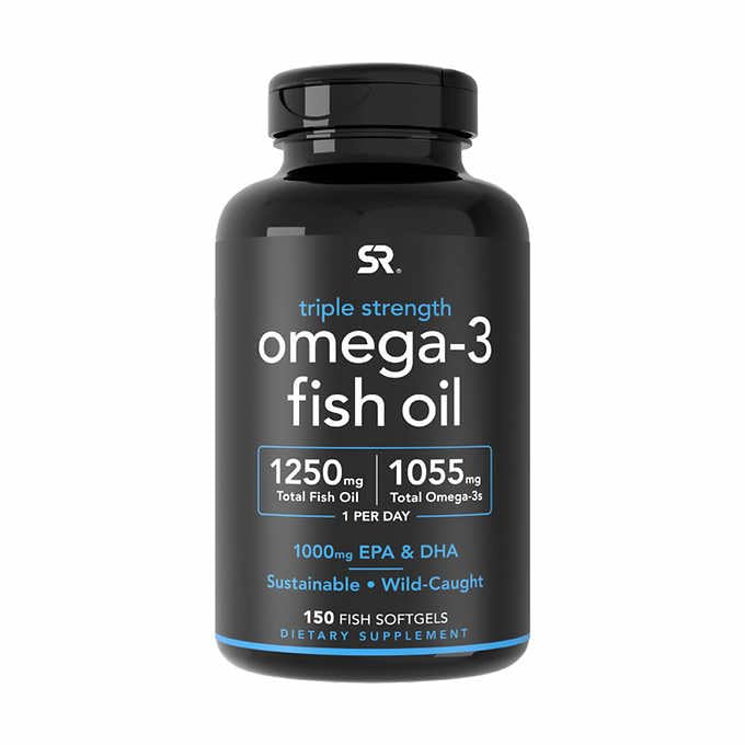 Sports Research Triple Strength Omega 3 Fish Oil - Burpless Fish Oil Supplement w/EPA & DHA Fatty Acids from Wild Caught Fish - Heart, Brain & Immune Support for Men & Women - 1250 mg, 150 ct