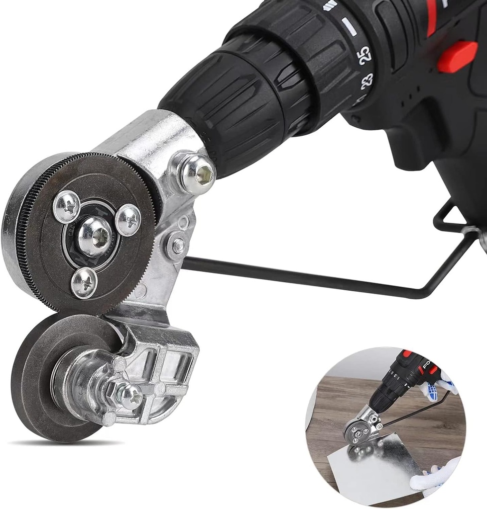Opgewaardeerde elektrische boorplaat Cutter, nieuwe metalen Nibbler Drill Cutter Attachment/Adapter, DIY metalen boorbijlage, plaatmetaal mes voor het snijden van ijzer, wit blad, staal, koper, aluminium