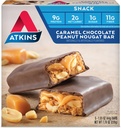 Atkins Caramel Chocolate Peanut Nougat Snack Bar, Proteine Snack, High in Fiber, 2g Sugar, Keto Friendly, 5 Tellen