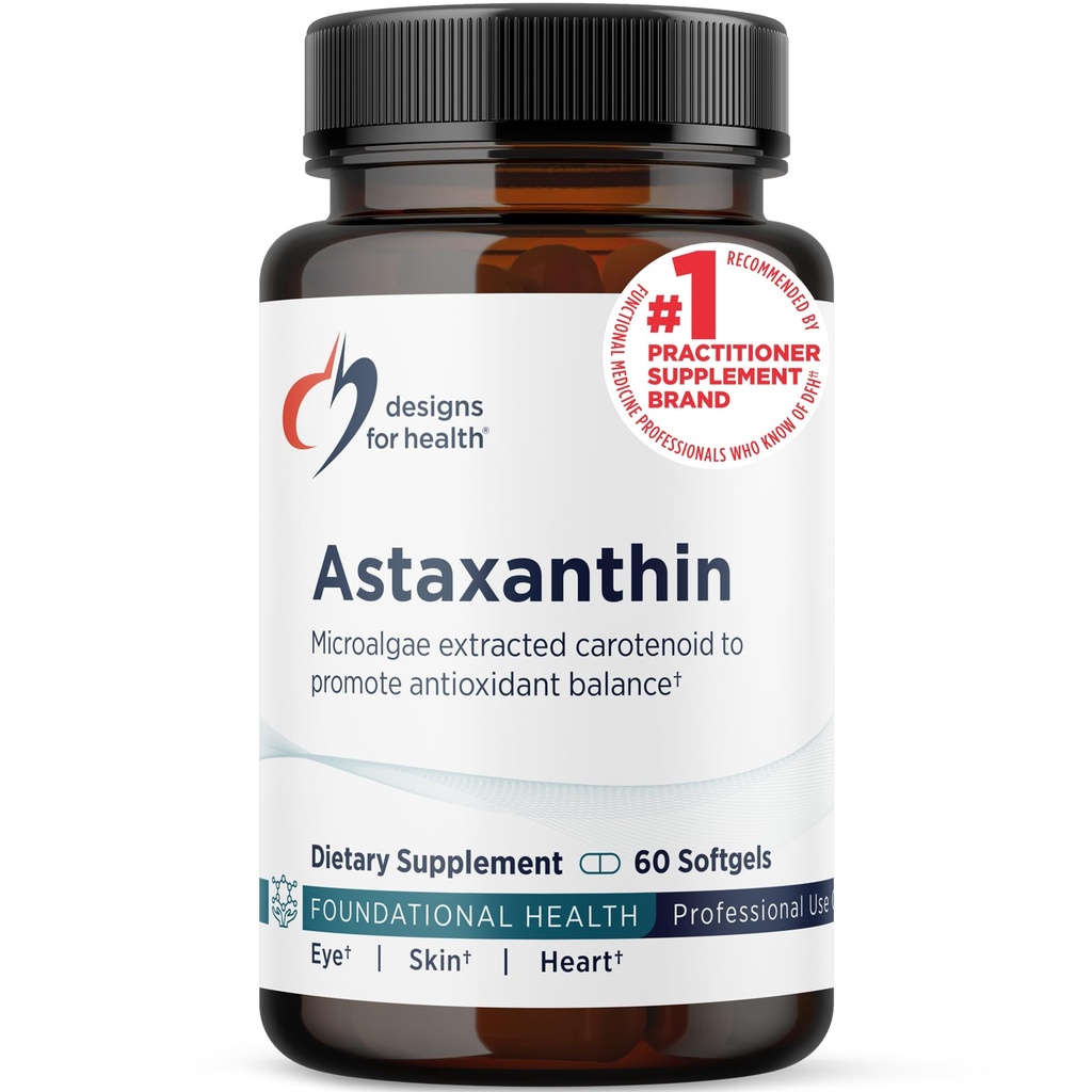 Designs for Health Astaxanthine - Microalgen (Haematococcus Pluvialis) Geextracteerde Carotenoïde Antioxidant Supplement - Ondersteuning voor Cardiovasculaire, GI, Huid + Ooggezondheid (60 Softgels)