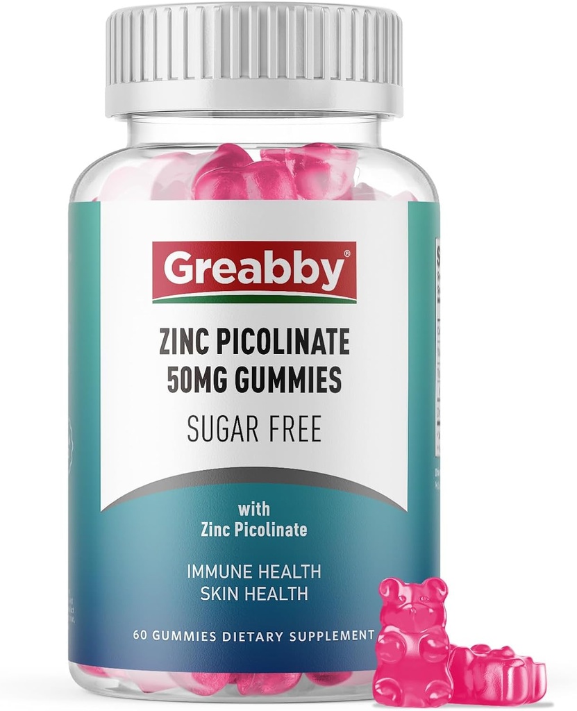Zink Gummies - Zink Picolinate 50mg, Suikervrij, Zeer absorberende Zink Picolinate Supplement voor kinderen & volwassenen, Ondersteuning Groei, Immuunfunctie, Huidgezondheid, 60 Gummies