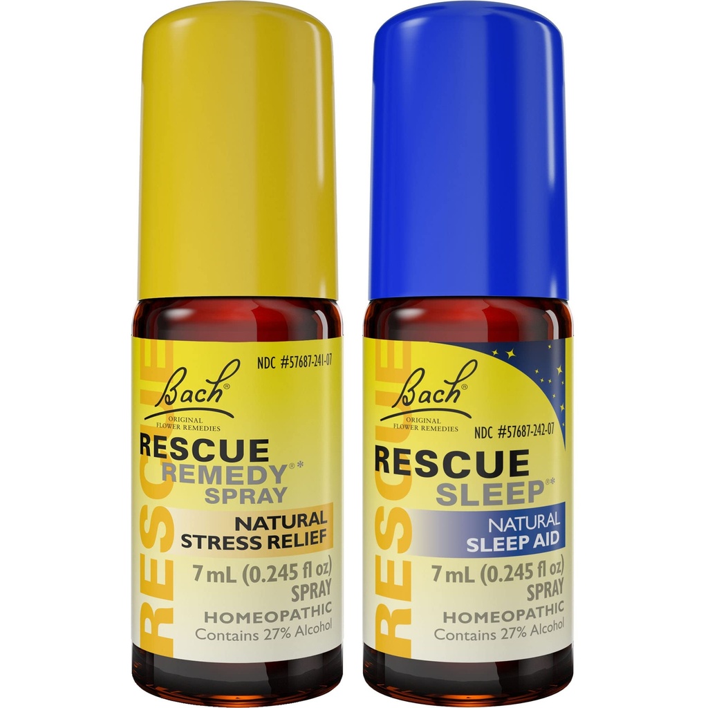 Dag & nacht bundel, Bach RESCUE REMEDY Spray, natuurlijke stress verlichting [en] RESCUE SLAPEN Spray, natuurlijke slaaphulp - 2-Pk, Homeopathische bloemessence, Vegan, 7ml Ea