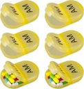 6 Pack Pill Organizer Pocket Small Case Holder Am Pm Pill Case Portable Twee Compartiment Ronde Reizen 2 keer per dag voor vitamine medicatie supplement(Geel)