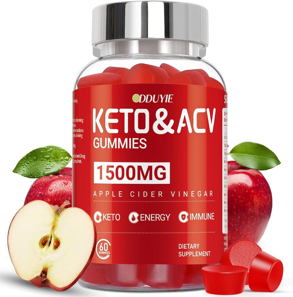 Brilhante Keto ACV Gummies - 1500mg Apple Cider Vinegar Gummies with Pomegranate Beetwortel & Vitamine B12 B6 - for Men & Woman - GMO Free & Vegan - 60 Tel.