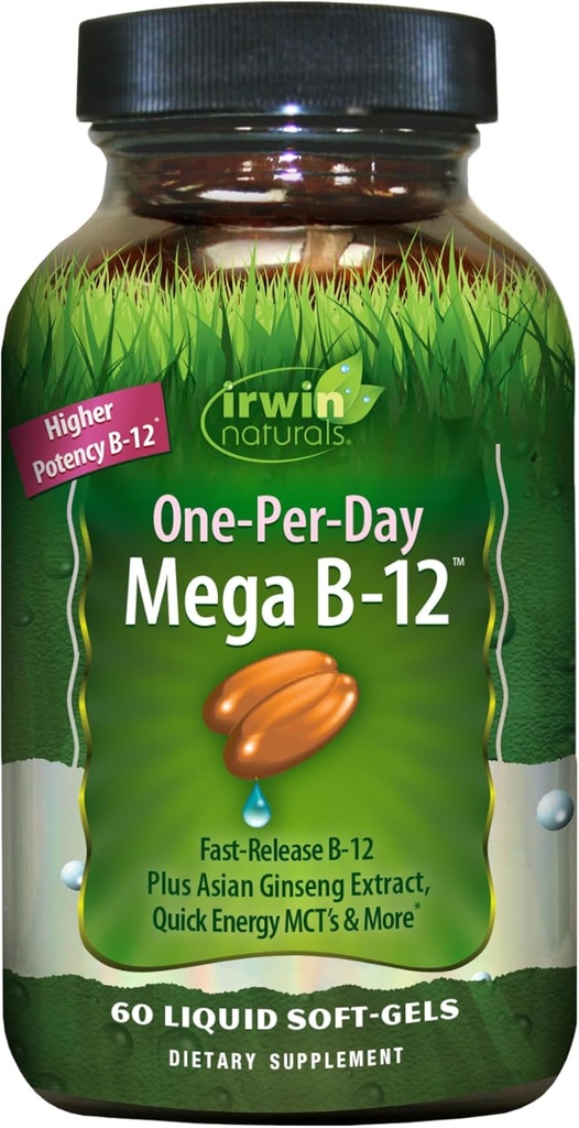 Irwin Naturals Mega B-Complex - 60 Liquid Softgels - Vitamine B Complex met vitamine B12, Folaat B9, Biotin B7, B1, B2, B3, B5, B6 en Quick Energy MCTs