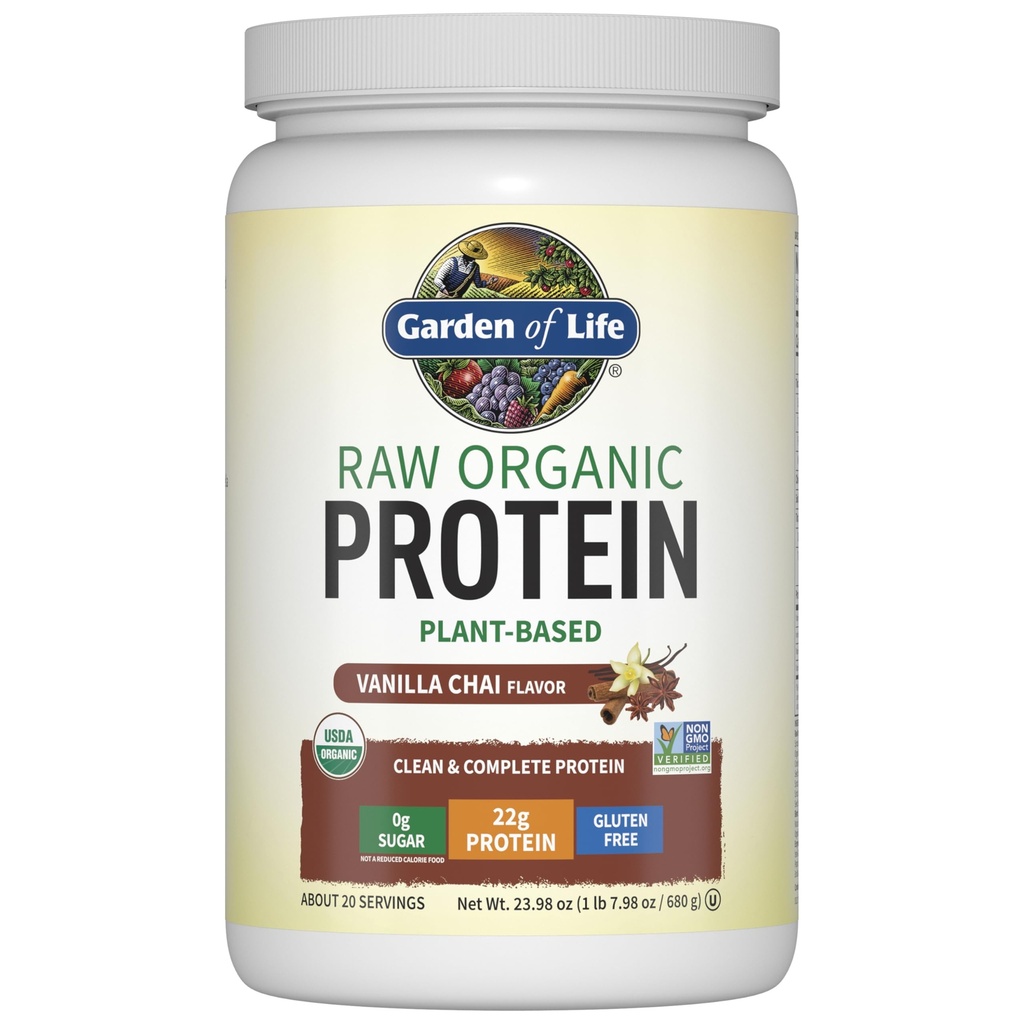 Tuin van het leven Biologische Vegan Proteïne Poeder, Plant-BCAA's, Biologische Proteïnepoeder met Probiotica & Enzymen, Non-GMO, Glutenvrije Lactosevrij, Vanille Chai, 1.2 LB
