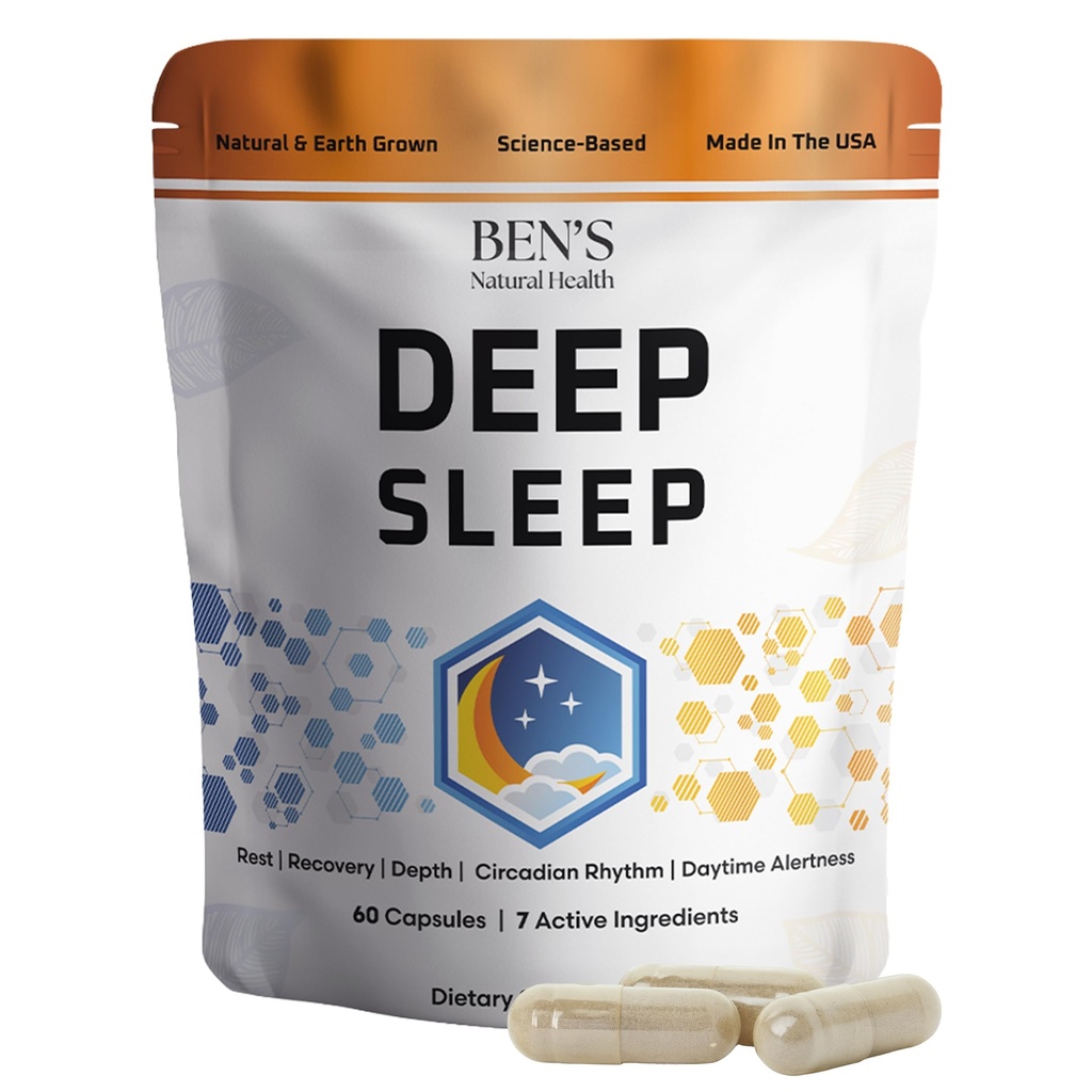 Ben's Natural Health Deep Sleep Support Supplement, Melatonine, Valeriaan, kamille en Lavendel, 30 capsules